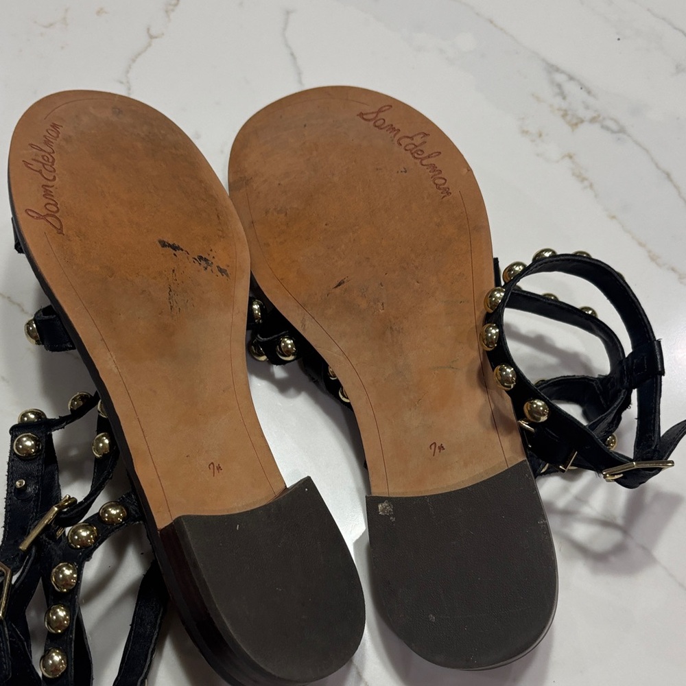 Sam Edelman Black Gladiator Sandals with Gold Studs - Picture 8 of 12